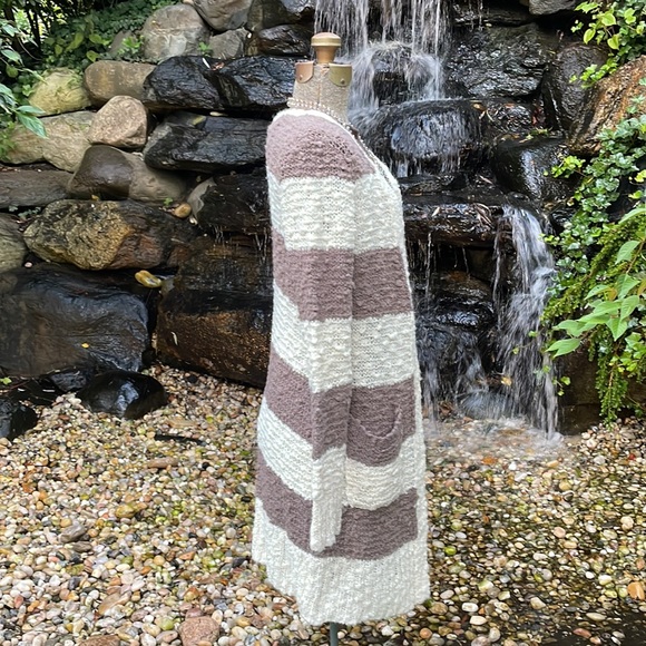 FREE PEOPLE LONG STRIPED CARDIGAN SWEATER - M 🍁🤎 - Picture 2 of 8